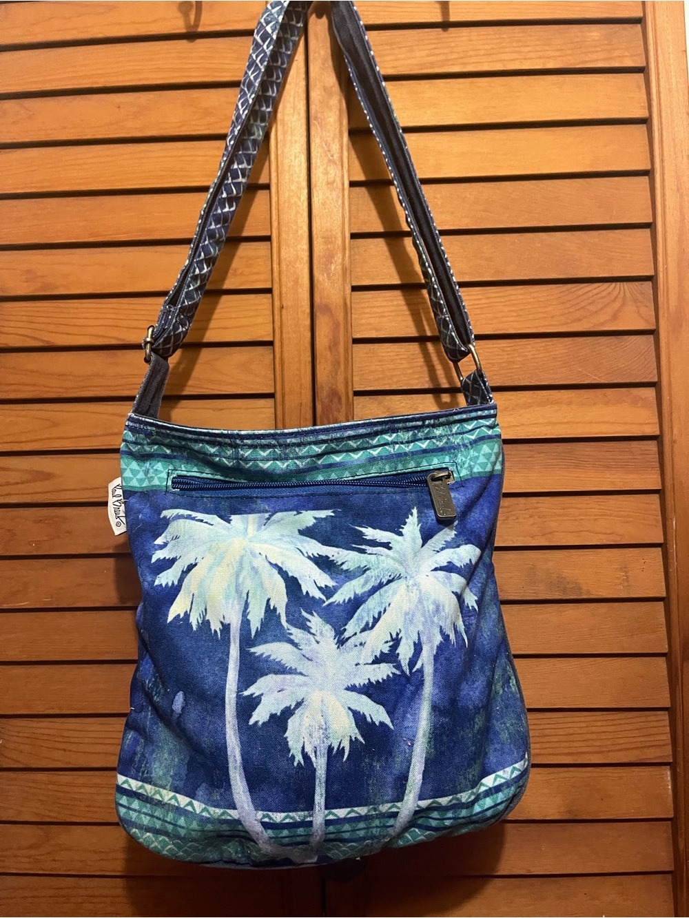 Blue Palm-Print Crossbody Bag